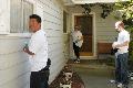 Ryan Iwanaga, CT Harris and Judy Jeter get ready to clean windows at the home of a senior in Los Gatos.