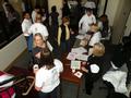 Volunteers checked in on Wednesday morning at the Intero Real Estate office in Los Altos.