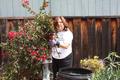 Tess Crescini tackles a stubborn bush.