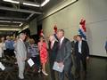 Governor Brown departs after his speech.