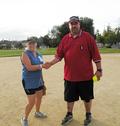 Team 408 Captain Suzanne Yost thanks unpire Jason Webb.