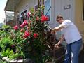 Eric Temple trims bushes for a Sunnyvale senior.