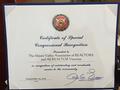 Certificate of Special Congressional Recognition from U.S. Representative Anna Eshoo