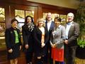 President-elect Denise Welsh, Charitable Foundation President Eileen Giorgi, both at far left, SILVAR Executive Officer Paul Cardus (far right) greet school officials from Foothills and DeAnza Colleges.