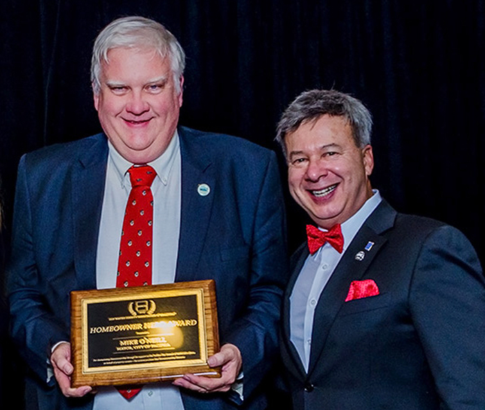 2017 Homeowner Hero Award Winner Mike O'Neill, Mayor of Pacifica with event emcee Michael Verdone