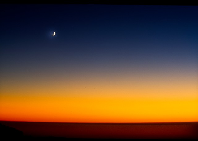 Twilight reveals the crescent moon (#1), Big Sur, California