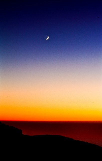 Twilight reveals the crescent moon (#2), Big Sur, California