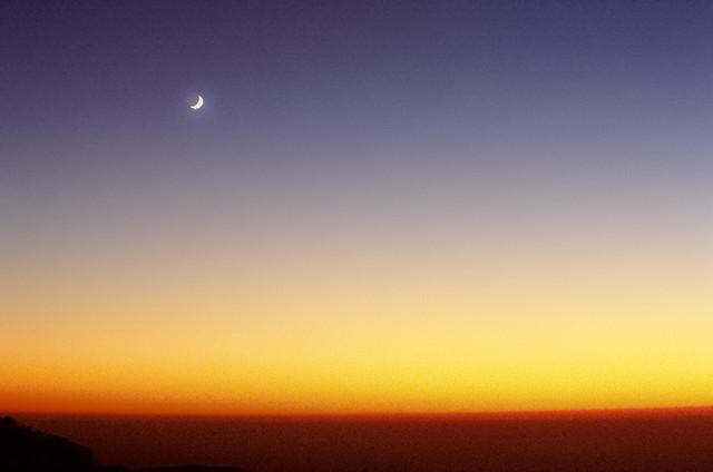 Twilight reveals the crescent moon (#4), Big Sur, California