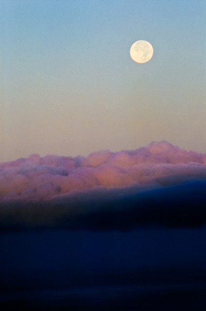 Moonset at dawn (#1, vertical), Big Sur, California