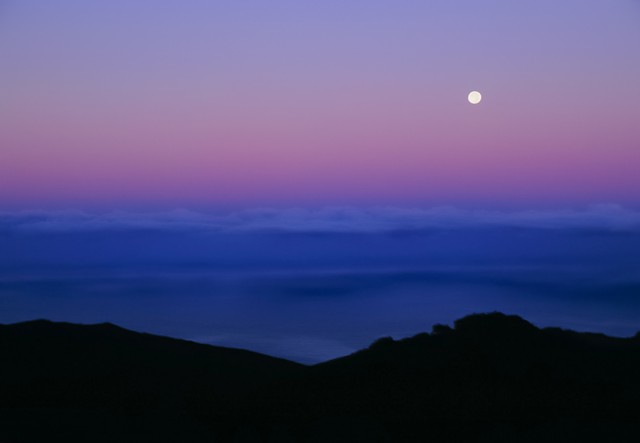 Moonset at dawn (#2, horizontal), Big Sur, California