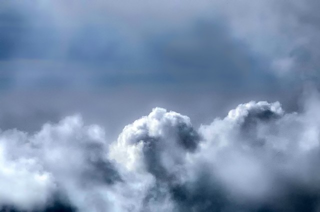 Cumulus clouds breaking up, Big Sur, California