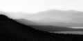 Mist hovers over mountains (#2, black and white)...  Lassen Volcanic National Park, California
