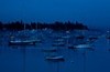 Sailboats and harbor lights, Southwest Harbor, Maine Coast