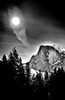 Moon over Half Dome (#2, black and white, vertical), Yosemite National Park, California