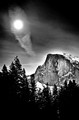 Moon over Half Dome (#2, black and white, vertical), Yosemite National Park, California