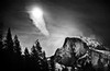 Moon over Half Dome (#3, black and white, horizontal), Yosemite National Park, California