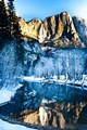 Yosemite Falls reflected in Merced River (#1, color, vertical), Yosemite National Park, California