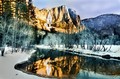 Yosemite Falls in distance (#4, color, horizontal), reflected in Merced River, Yosemite National Park, California, United States