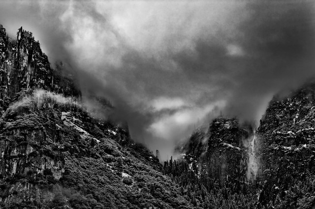 Clouds creep down a canyon, Yosemite National Park, California