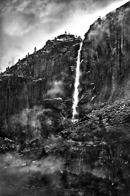 Yosemite Falls in winter fog, Yosemite National Park, California