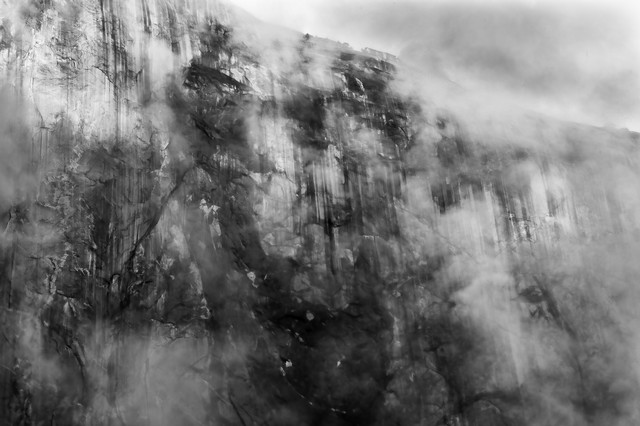 Clouds veil the face of El Capitan, Yosemite National Park, California