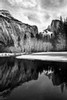 Merced River with trees and snow, Yosemite National Park, California