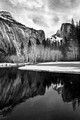 Merced River with trees and snow, Yosemite National Park, California