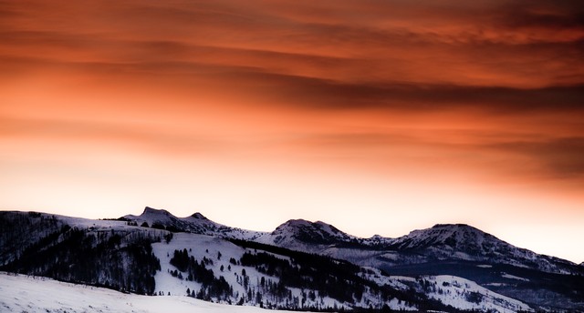 Orange clouds at twilight, Lamar Valley, Yellowstone National Park, Wyoming