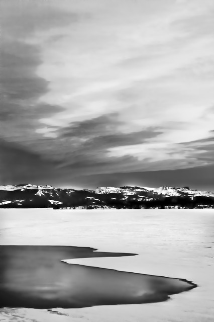Clouds reflected in lake (#1, black and white), Yellowstone National Park, Wyoming