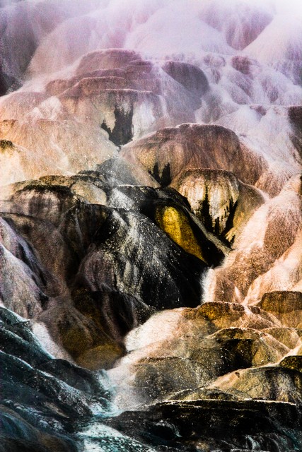 Mammoth Hot Springs in mist (#1), Yellowstone National Park, Wyoming