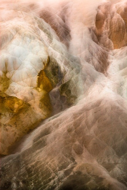 Mammoth Hot Springs in mist (#2), Yellowstone National Park, Wyoming