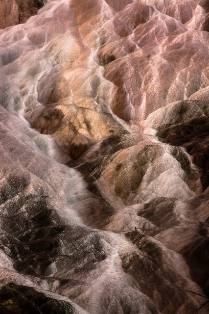 Mammoth Hot Springs in mist (#3), Yellowstone National Park, Wyoming