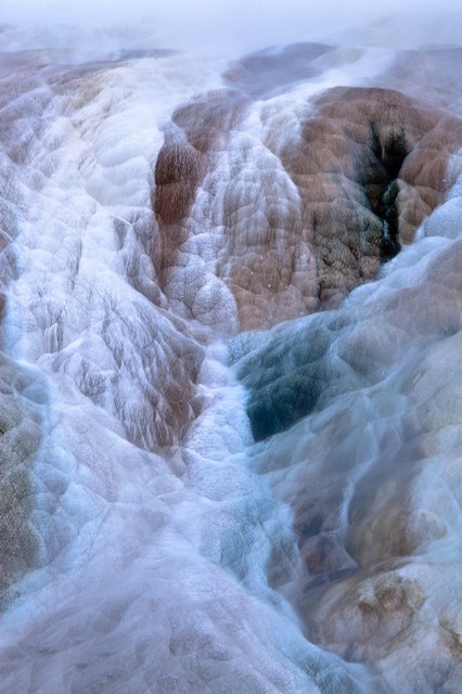 Mammoth Hot Springs in mist (#6), Yellowstone National Park, Wyoming