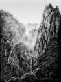 Fog and Rain in Huangshan Mountains, China (#2, black and white, vertical)