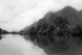 Clouds and Fog Over Yulong River (#2, black and white, horizontal)