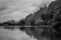 Clouds and Fog Over Yulong River (#3, black and white, horizontal)