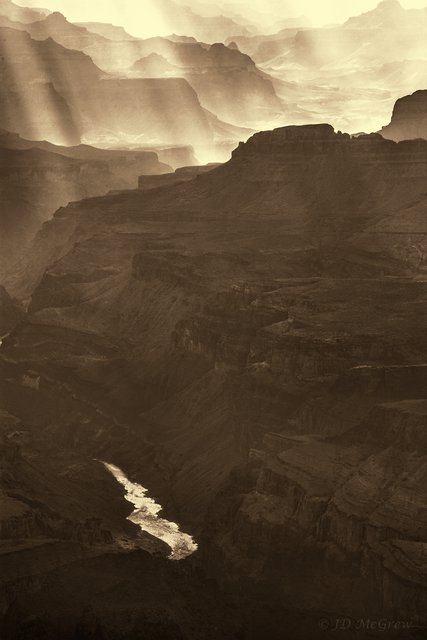 God's Rays at Lipan Point (#1, sepia, vertical)
