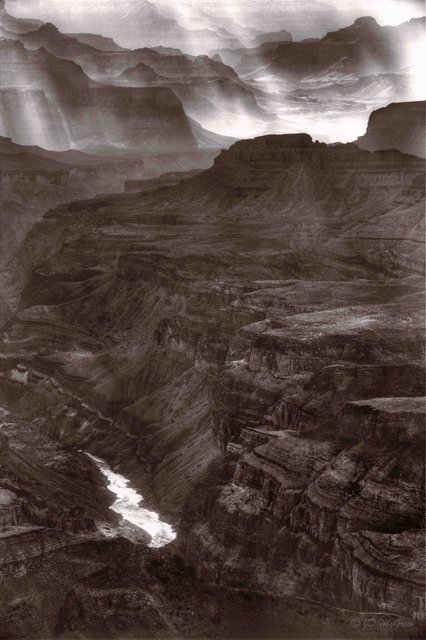 God's Rays at Lipan Point (#3, warm black and white, vertical)