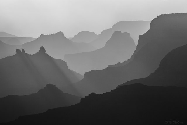 Sunset at Grand Canyon's Desert View (#2, black and white, horizontal)