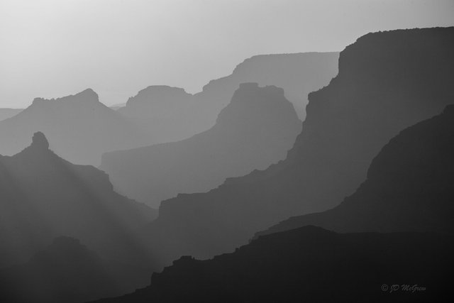 Sunset at Grand Canyon's Desert View Overlook (#6, black and white, horizontal)