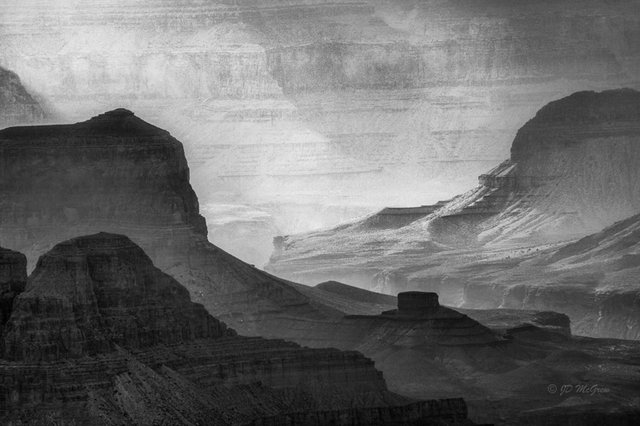 Day's End at Grand Canyon's Hopi Point (#3, black and white, horizontal)