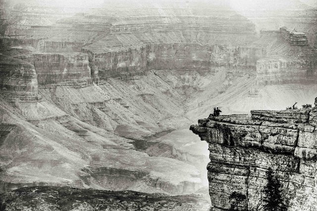 Sunrise at Grand Canyon's Mather Point Overlook (#5,black and white, horizontal)