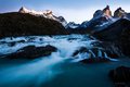 Salto Grande Waterfall and view of Cuernos del Paine,  Parque Nacional Torres del Paine, Patagonia, Chile