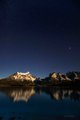 Night sky over Pehoe Lago, Paine Grande and Cuernos del Paine
