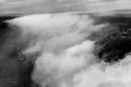 Clouds of Smoke Rise from Lava Flowing into the Sea, from Helicopter, #2, black and white