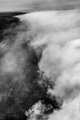 Clouds of Smoke Rise from Lava Flowing into the Sea, from Helicopter, #4, black and white