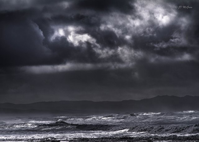 Silver Clouds Over Silver Surf in Black and White, Tomales Bay