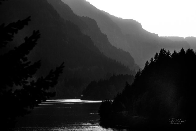 Cascade Locks, White on Black #1, horizontal