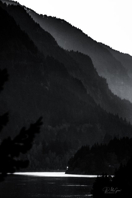 Cascade Locks, White on Black #2, vertical