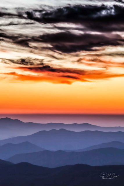 Sun Setting on Clouds, Peaks, Ridges at Clingman's Dome, #3, vertical